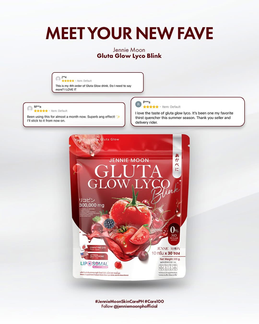 Jennie Moon Gluta Glow Lyco Blink Drink | Liposomal Glutathione Beauty Drink | 30 Sachets