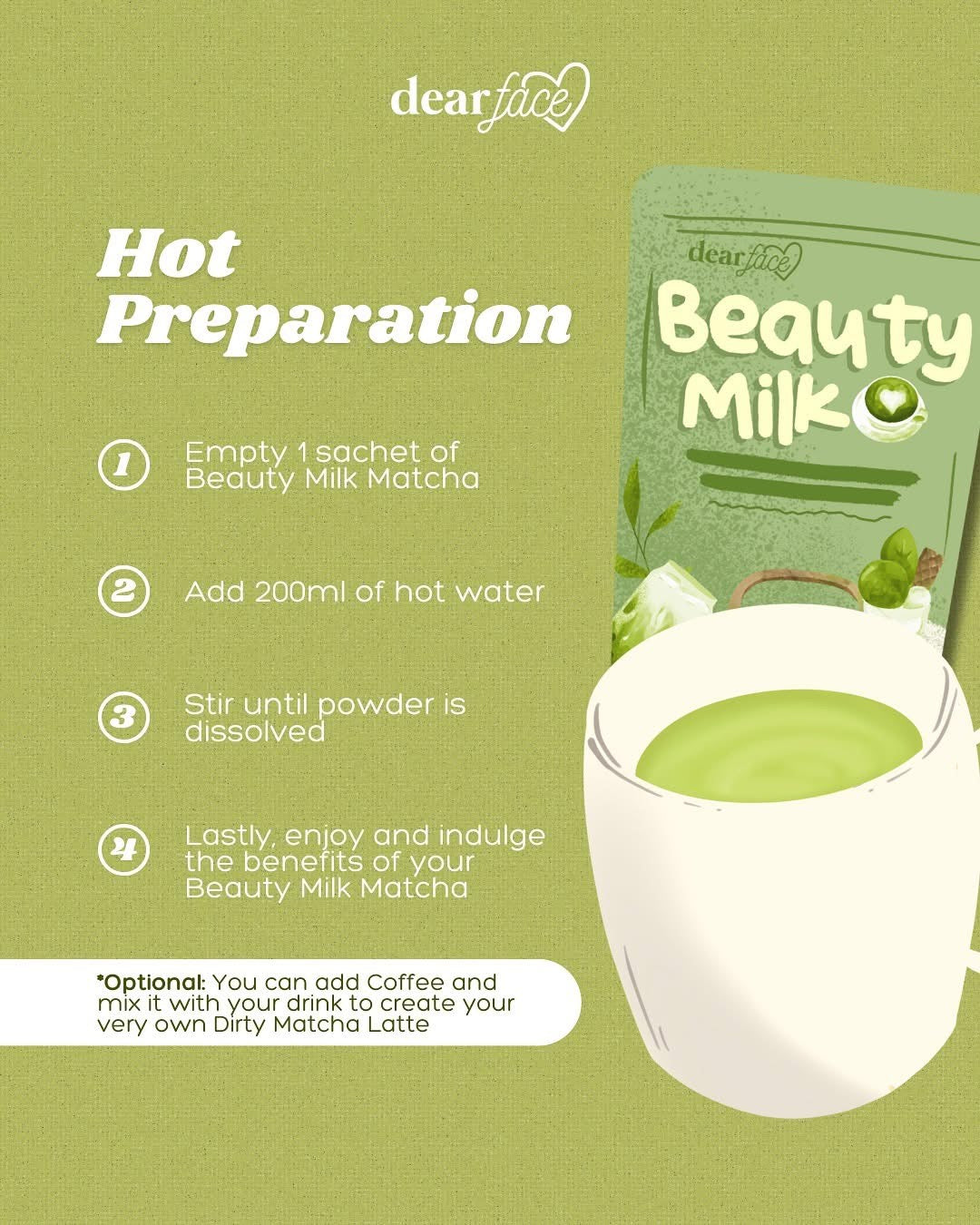 Dear Face Beauty Milk Japanese Matcha Latte [10 Sachets]