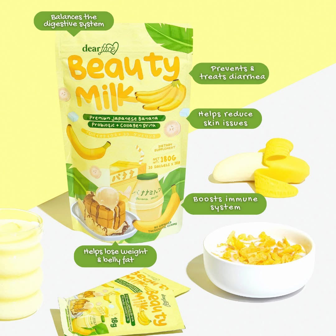 Dear Face Beauty Milk Japanese Banana Probiotic + Collagen Drink [10 Sachets]