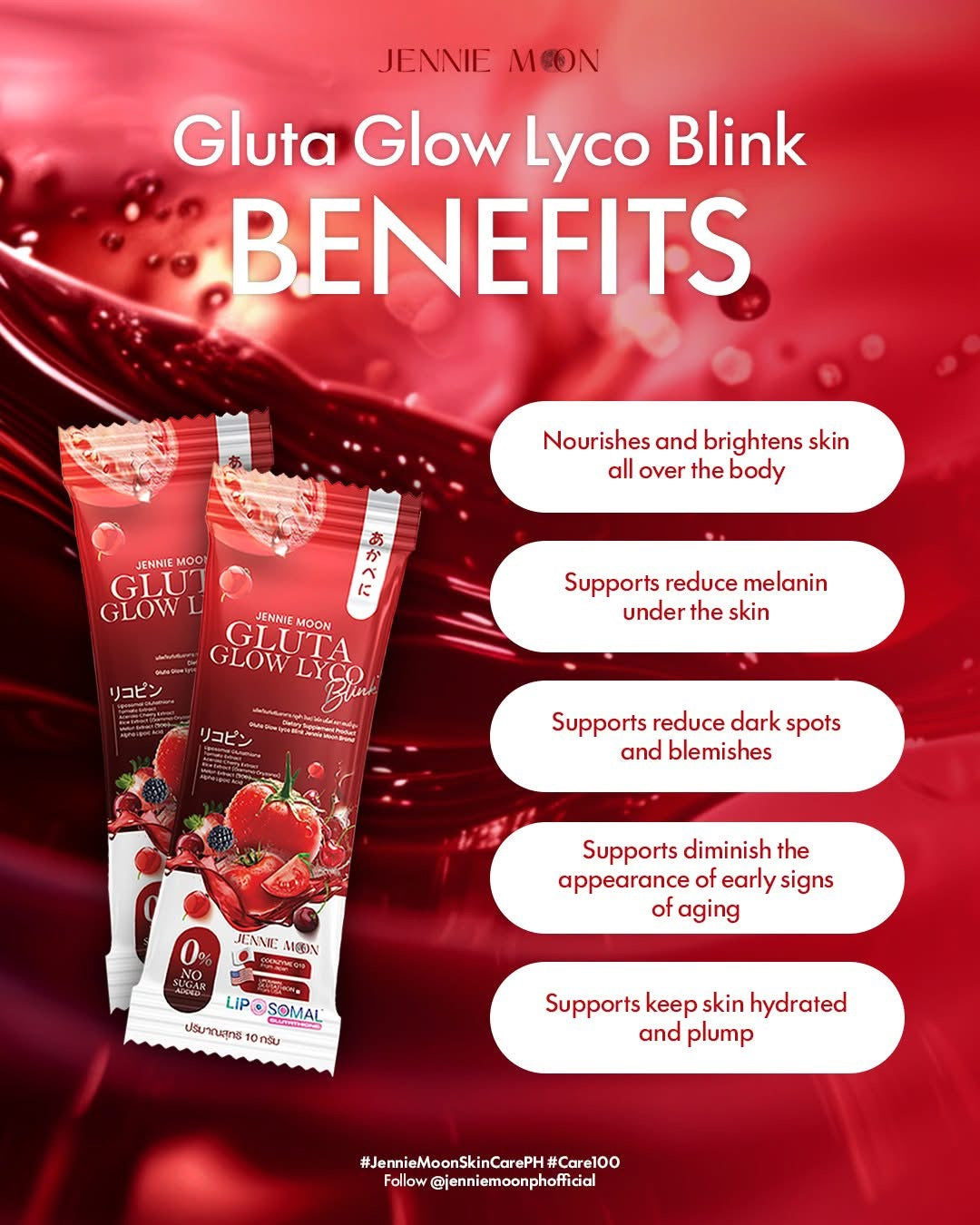 Jennie Moon Gluta Glow Lyco Blink Drink | Liposomal Glutathione Beauty Drink | 30 Sachets