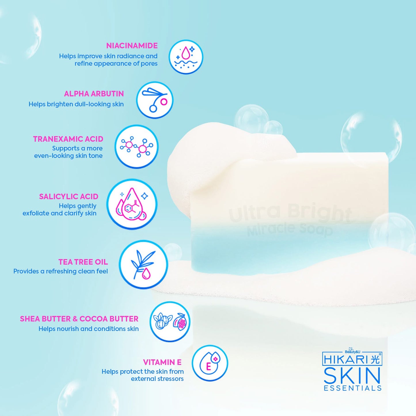 Hikari Skin Essentials Ultra Bright Miracle Soap 5 Bars x 75g