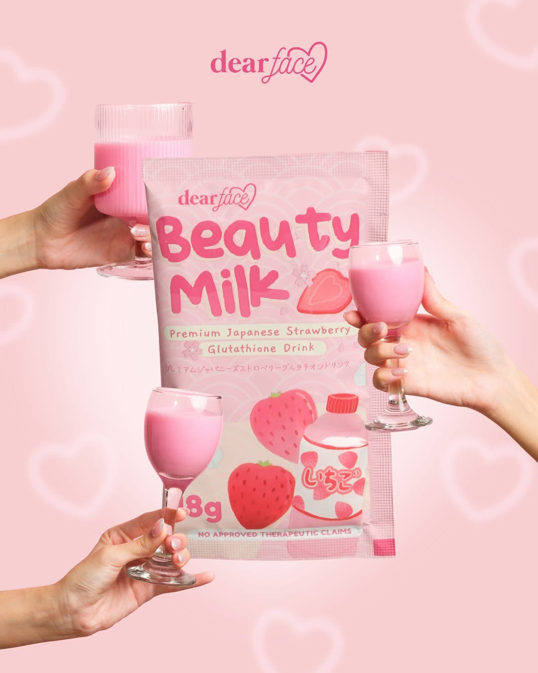 Dear Face Beauty Milk – Premium Japanese Strawberry Glutathione Drink [10 Sachets]