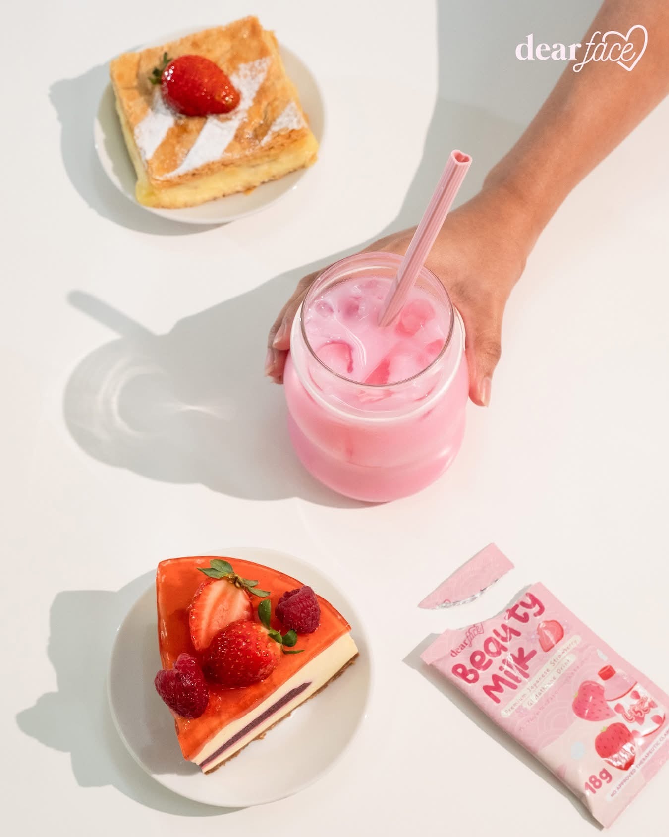 Dear Face Beauty Milk – Premium Japanese Strawberry Glutathione Drink [10 Sachets]